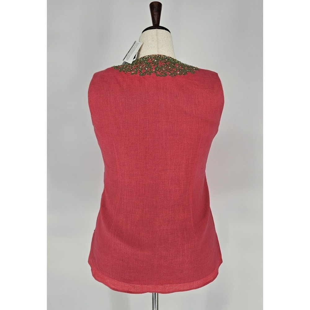 NWT Lafayette 148 New York Linen Blouse Women 14 Petite Pink Hand-Beaded Luxury - Picture 4 of 9